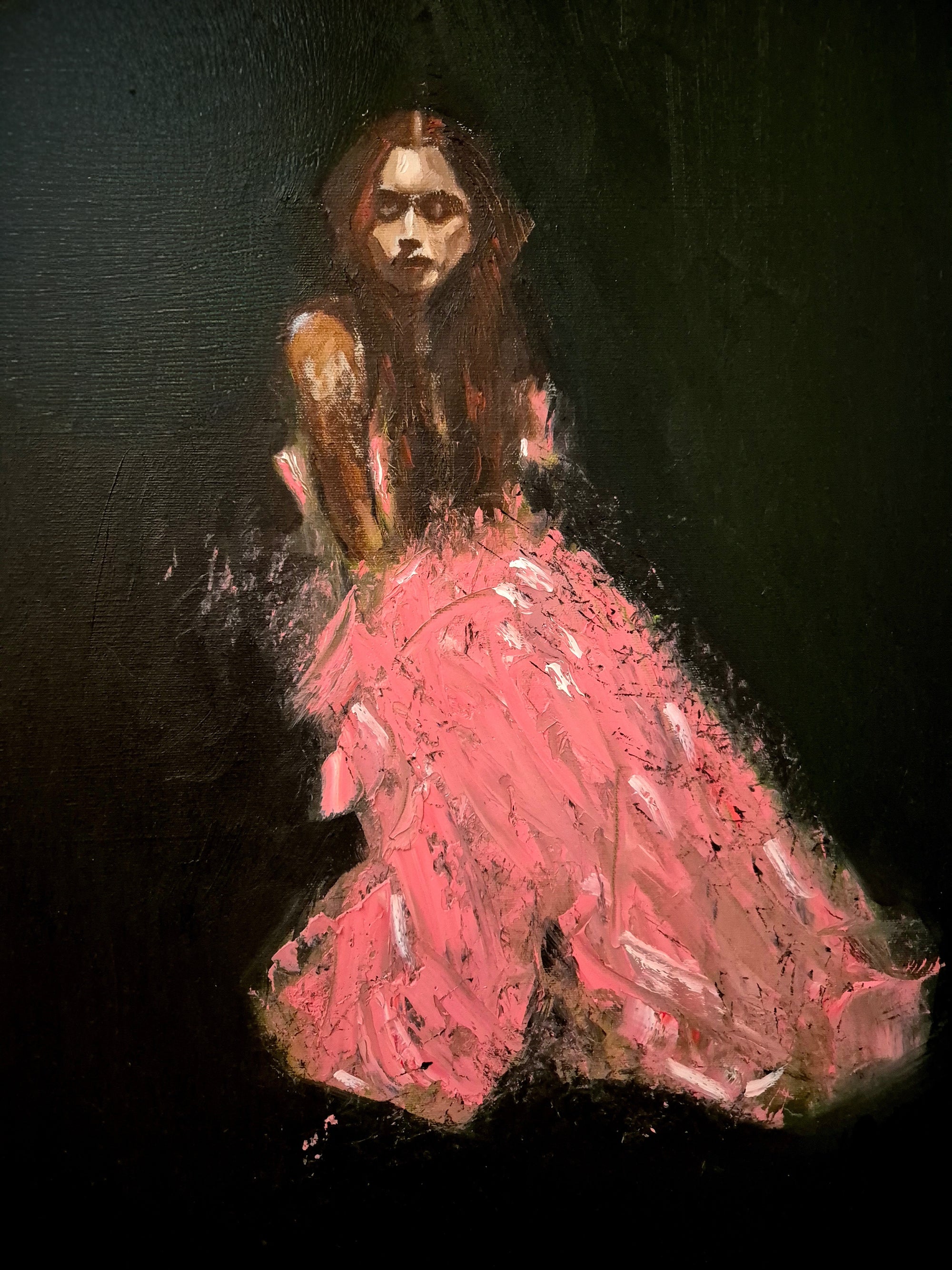 Lady in Pink Dress Oil/Canvas {Original}