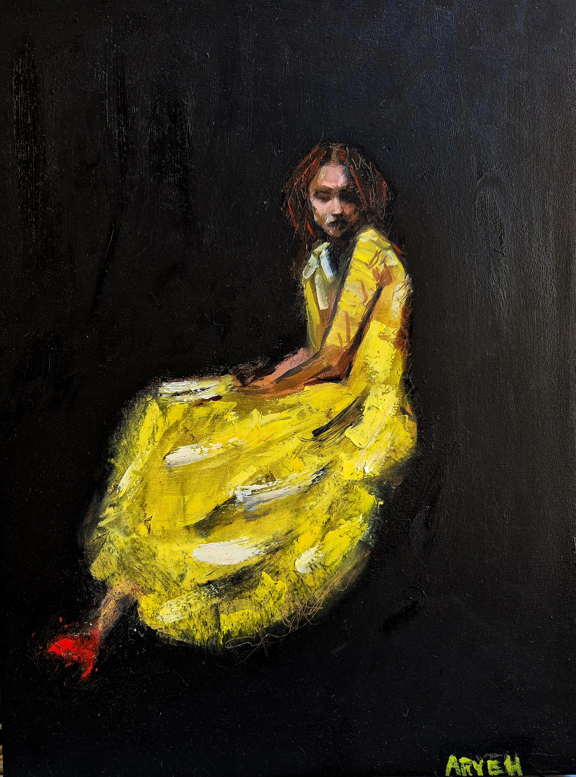 Lady in Yellow Dress Oil/Canvas {Original}